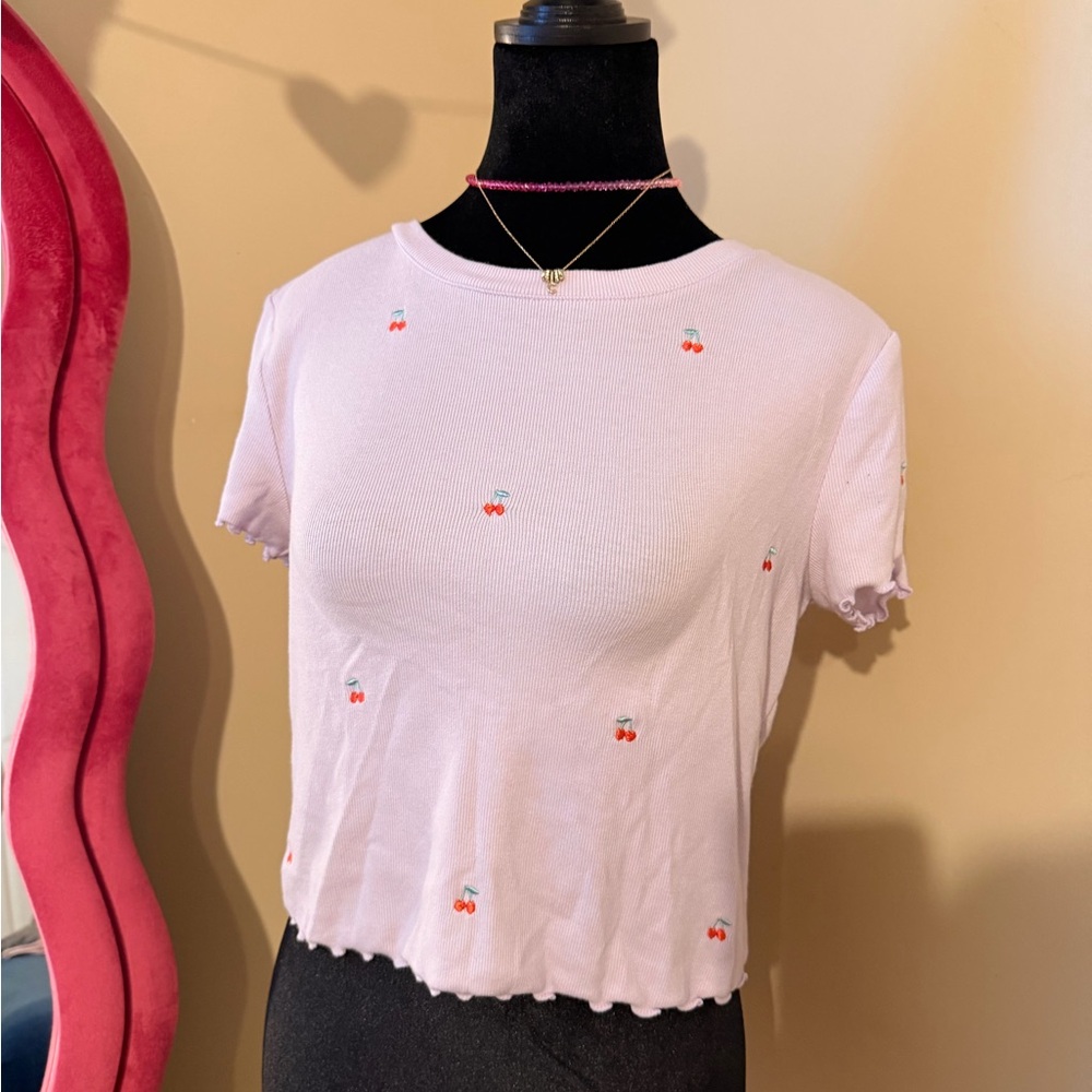 Cherry Embroidered Pink Top